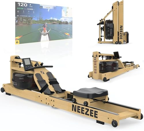 Neezee Vogatore, Vogatore Professionale Per Casa Pieghevole Ad Acqua, Vogatore Ad Acqua in Legno Massello Durevole con Display LCD, Salvaspazio e Facile da Spostare, Compatibile con l'app Kinomap