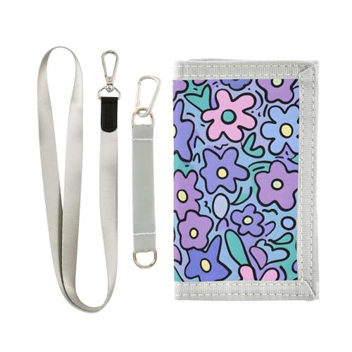 ALAZA Kids Wallets for Boys Girls Toddler Trifold Wallet Children Small Purple Flowers Cartoon with Zipper Coin Pocket