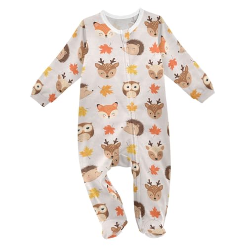 Emelivor Deer Maple Fox Newborn Baby One-Piece Sleepers Long Sleeve Footed Pjs for Boys Girls