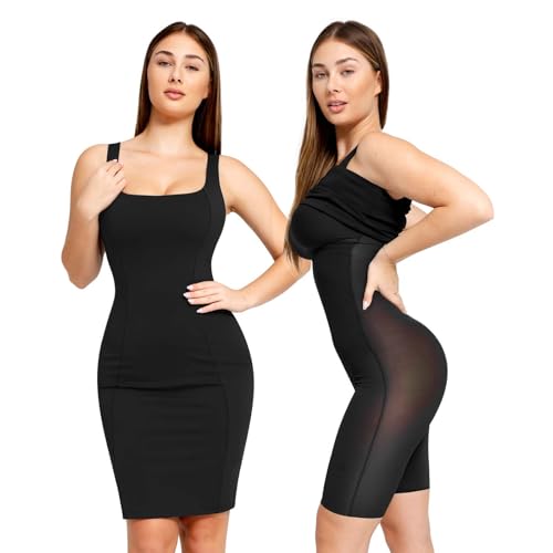 Image of Popilush Shapewear Dress Workwear Built in Shapewear Dress Square Neck Sleeveless Dress 3D HIPS Offer