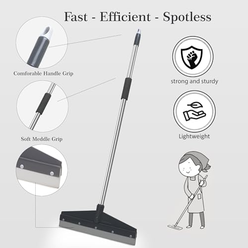 Image of Nayasa Blade Wiper Length 41cm | Heavy Duty Bathroom & Floor Cleaning Wiper with Long Handle Plastic & Rubber Blade | Suitable for Home, Office, Kitchen, Tiles & Wet Floors | Grey