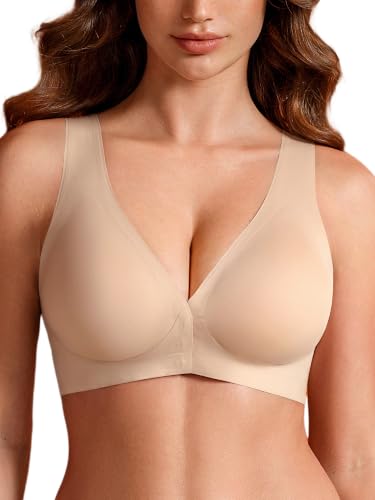 Front Closure Bras for Women Wireless Seamless Comfortable Bralette Skin M