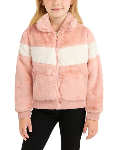 Image of URBAN REPUBLIC Girls Winter Coat - Warm Plush Faux Fur Teddy Dress Coat and Zip Up Bomber Jacket for Girls (Sizes: 7-16), Size 14-16, Rosette Ivory