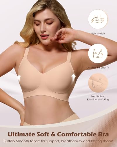 As Fairy Womens Soft Comfortable No Underwire Bras V Neck Seamless Push Up Bralettes Full Coverage Brassiere(Light Skin 34D) — view 3