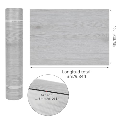 Miniatura 5 de Revestimiento De Suelo De Pvc Autoadhesivo, Suelo De Vinilo Decorativo Efecto De Madera, 15mm Grosor, Antideslizante, Impermeable, 40 X 300cm, 1,2 M Madera Gris-Blanca