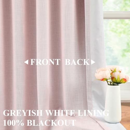Vision Home Pink Linen Full Blackout Curtains 84 inch Length for Bedroom Living Room Darkening Soundproof Window Panels Thermal Insulated Rod Pocket Back Tab Farmhouse Drapes 56" Wx84 Lx2 - Image 2