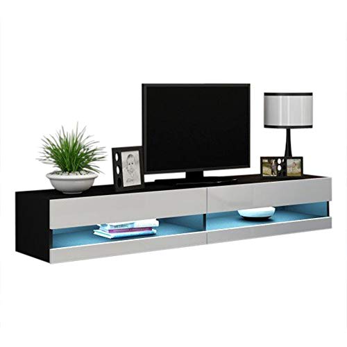 Concept Muebles 80 Inch Seattle High Gloss LED TV Stand - Black/White