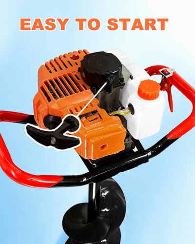 EVGTTI Post Hole Digger, 62cc Gas Powered Earth Auger Earth Digger, Auger Post Hole Digger with 3 Drill Bit 3\" & 5\" & 8\" and 3 Extension Rods 24\", for Fence, Farmland and Garden, EPA Certified