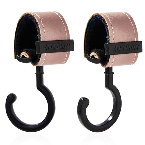 ベビーカーフック2個パック、強力な合成皮革製面ファスナー&高品質メタルフック、ユニバーサルバッグクリップ|360°回転、66ポンド容量、滑り止めフィット車椅子