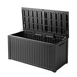 Yardgrace 200 Gallon Black Resin Deck Box - Lockable, Waterproof & UV-Resistant Outdoor Storage for Patio Furniture, Garden Tools, Pool Floats - Heavy-Duty Utility Container for Decks