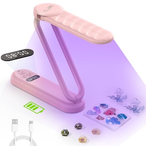 PPESULK 34 LEDs Cordless UV Light for Resin Fast Curing Foldable UV Resin Lamp with LCD Timer Display Rechargeable 3000mAh UV Lamp for Jewelry Making Resin Molds & DIY Resin Crafts (Pink)