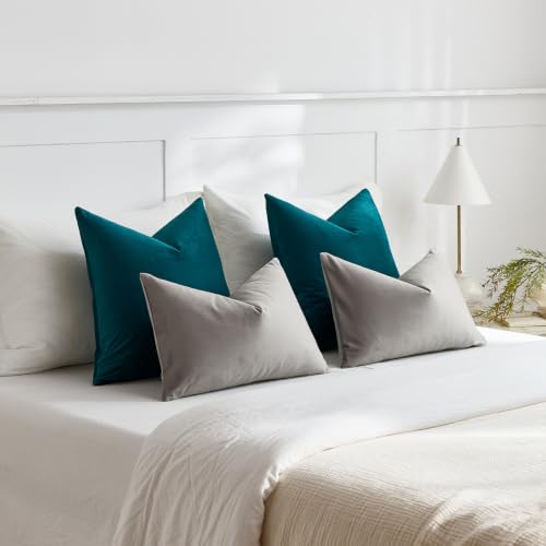 DEZENE Throw Pillow Covers 20x20 Teal: Pack of 2 Cozy Soft Velvet Square Modern Luxury Decorative Throw Pillow Cases for Sofa Couch Living Room Bed Home Decor by DEZENE - Used condition - Image 5