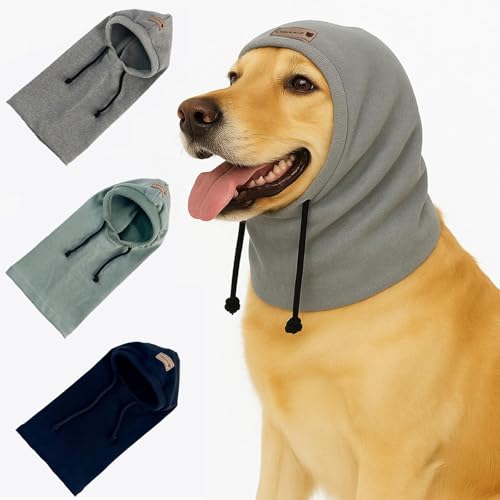 Colenumone Casquette et Snood Chien, Cache Oreille, Chapeau d'hiver Épais pour Chien, Écharpe de Compagnie, Anti-Bruit, Chaleureux(Noir,S)