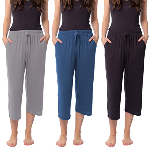 Image of Sexy Basics 24 /7 Anywear Women's 3 Pack Relaxed Flowy Capri Cropped Yoga Lounge Pants
