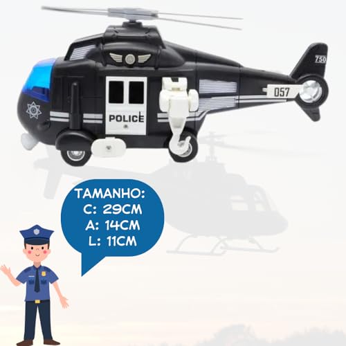 Brinquedo Helicoptero de Policia Resgate Luz e Som Divertido (Preto)