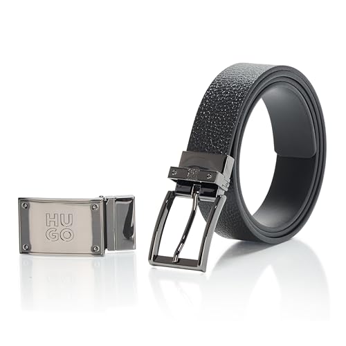 HUGO Gifferd Reversible Leather Belt, black jade, One Size
