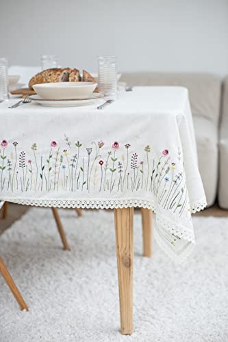 Etnostore Ukrainian Tablecloth Embroidery With Flower Ornaments Lace, Rectangular 55 X 98 In, Made In Ukraine #TOP3