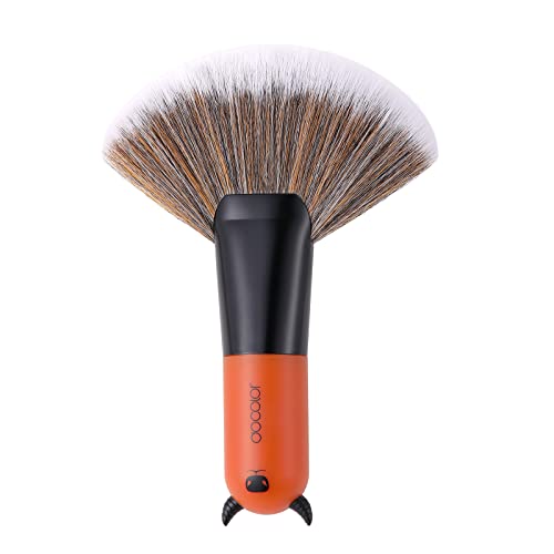 Image of Docolor Professional Face Makeup Brush - Red Synthetic Hair Fan Brush - For Blush & Setting Powder