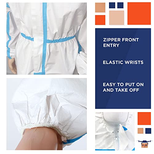 Ezgoodz Disposable Coveralls With Hood And Boots X-Large, Pack Of 5 White Paint Coveralls Disposable, 50 Gsm Microporous Hazmat Suits Disposable With Elastic Wrists, Zipper, Unisex Protective Suit #TOP2