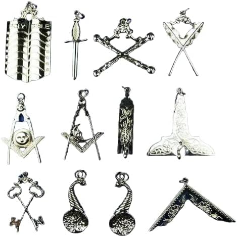 Generic Masonic Blue Lodge Officer Collar Jewels Set of 12 (Silver)