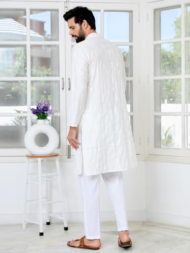 Image of See Designs Men's Full Sleeve Mandarin Collar Sequins Embroidered Straight Long Kurta - Festive Collection