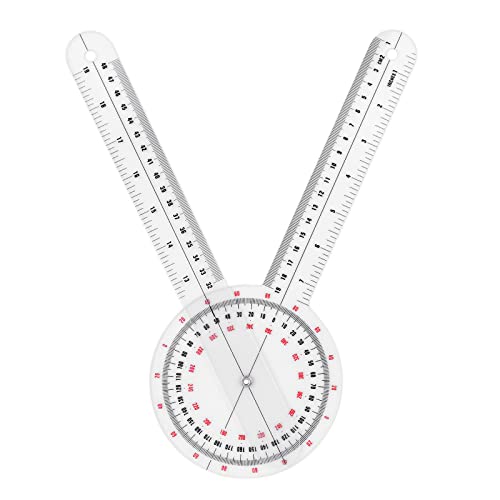 Prasacco 12インチ ゴニオメーター 360度 プラスチック ゴニオメーター 透明 整形外科 角度定規 ゴニオメーター 理学療法 角度分度器 定規 ボディメジャーテープ ゴニオメーター 分度器 定規