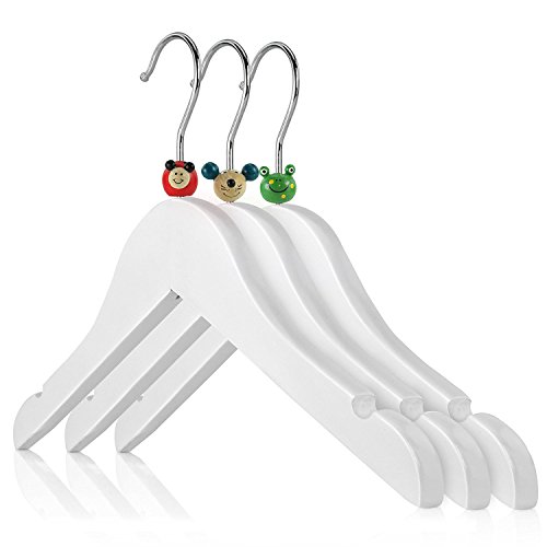 Hangerworld 18 Perchas 30cm Niños Madera Blanca con Decoraciones Ranuras para Tirantes Vestidos