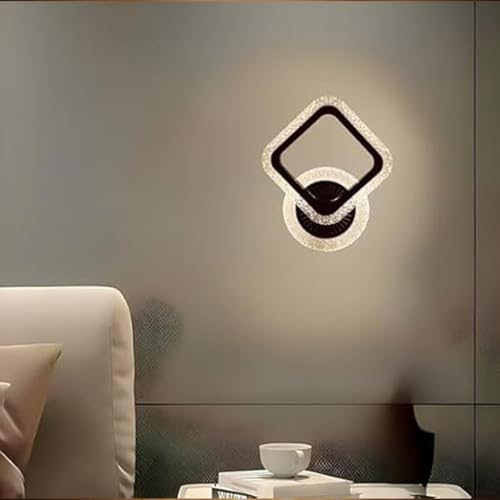 Image of SINOMAN Elegant Crystal Wall Light Decorative Sqaure Ring Design Sconce 3 Step Adjustable Color Changing, Soft Lighting for Living Room, Bedroom, Hallway, and Home Decoration (Inbuilt Led)