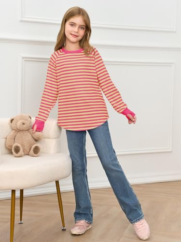Image of Haloumoning Girls Striped Long Sleeve Shirts 5-14 Years