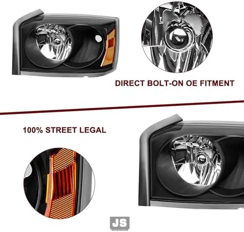 JSBOYAT Halogen Headlight Assembly for 2005-2007 Dodge Dakota
