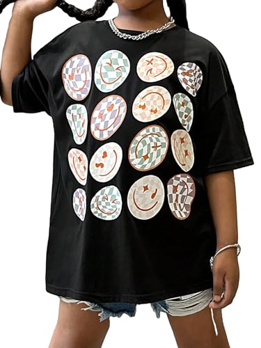 Floerns Girl's Cartoon Graphic Print Half Sleeve Crewneck Casual Tee Shirt