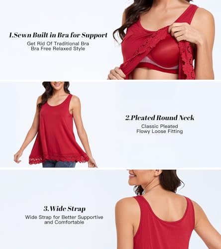 Image of Camisoles for Women with Built in Bra Adjustable Strap Tank Tops Cami Sleeveless Summer Tops for Workout Sleeping Traveling