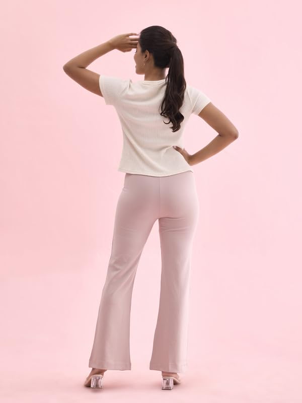 Image of GO COLORS Soft Cotton Stretch Flared Pant Full Length for Women| Breathable, High Rise