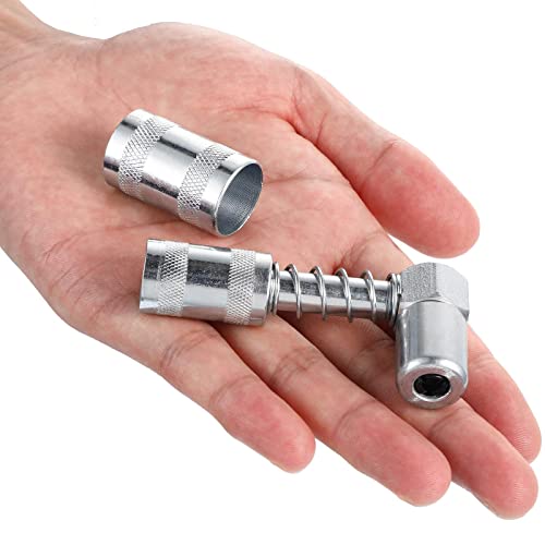 Boao 4 Pieces 90 Degree Grease Coupler Silver Coupler Adapter 3 Jaw Angle Grease Fitting Tool With Sleeves For Auto, Farm, Truck Or Industrial Use #TOP1