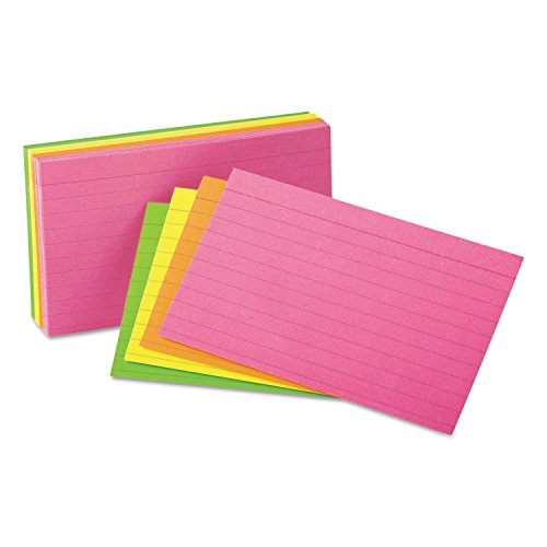 Fiches bristol lignées Universal 47257 format 5x8 pouces aux couleurs néon assorties
