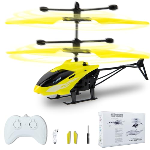 Remote Control Helicopter, Gesture Sensing Indoor Flying Helicopter Toys,RC Airplane for Teenages with 10Mins Flight, RC Helicopters for Kids with Light,Birthday Gifts for Boys and Girls (Yellow)
