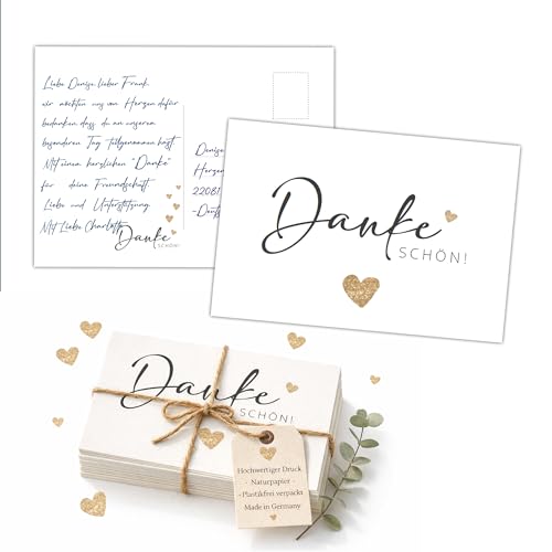 Eummel 25 Premium Dankeskarten auf hochwertigen 300g Cremepapier im Set | Ideal für verschiedene Anlässe | Einfach Dankeschön sagen |