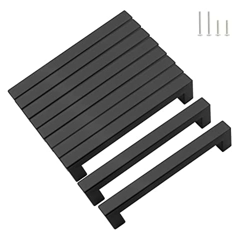 KEWUZY 10 Stück Möbelgriffe, Schwarz 128mm lochabstand Küchengriffe, Edelstahl Schubladengriffe mit Vierzig Schrauben, Schrankgriffe Türgriffe, Küche Quadrat Griffe (Schwarz, 128mm) Cover