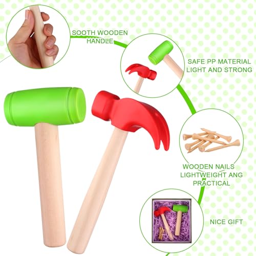 Image of 10Pcs Toy Hammer Set With 100Pcs Small Wooden Simulation Fake Maintenance Tools, Plastic Toddler Claw Hammer, Portable Pretend Play Mallet for Boys Girls