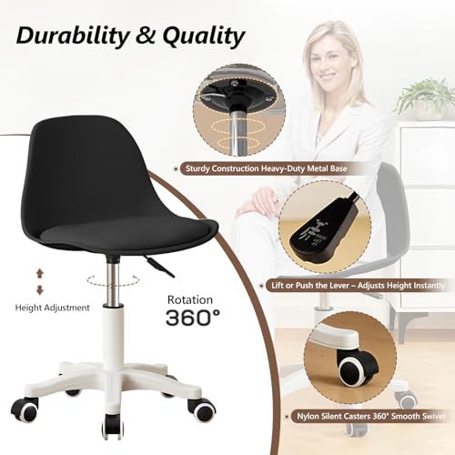 Image of JPBSTO Small Desk Chair Cute Armless Task Vanity Chair with Soft Padded Cushion, Plastic Height Adjustable Home Office Chairs for Teens Girls