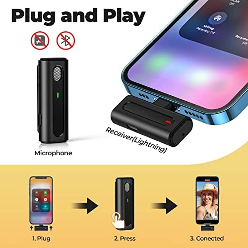 Wireless Lavalier Microphone for iPhone iPad, Plug-Play Noise Reduction Auto-Sync Wireless Microphone for Live Stream, for Recording YouTube Facebook Vlog Interview, NO APP or Bluetooth Needed
