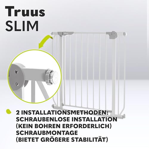 Lionelo Truus Slim Sicherheitstor, Verstellbare Breite von 75 bis 105 cm mit Press-Fit, Höhe 77 cm, Öffnung in beide Richtungen, Selbstverriegelung, abgerundete Kanten