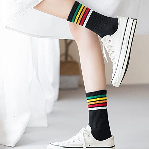 Welguoy Socks For Women,Cute Colorful Cotton Crew Socks,Soft Workout Socks For Ladies Teenage Girls,Striped Rainbow 3 Pairs Pack #TOP6