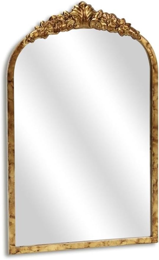 Pemberly Row Modern Victorian Gold Accent Mirror, Wall Mounted Metal Frame with Hanging Hook, 9.75 in, Gold Finish, Handmade Decorative Mirror for Bedroom or Living Room