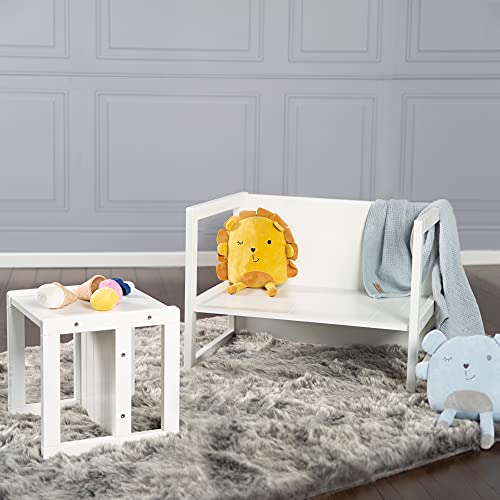 Mesa infantil de madera roba robusta estilo campestre blanco banco de diseño ajustable reversible 5