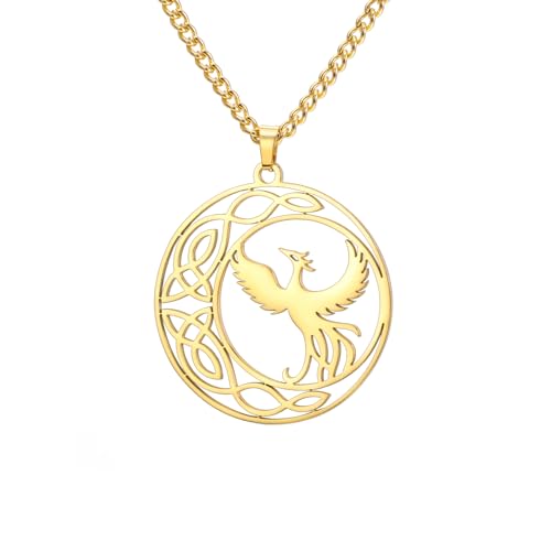 Amaxer Collar con colgante de pájaro fénix con nudo celta, vintage, para hombres y mujeres, L50, Acero inoxidable