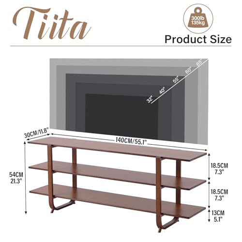 Image of Tiita Walnut TV Stand for 65-Inch TVs, 3-Tier Storage, Modern Media Console
