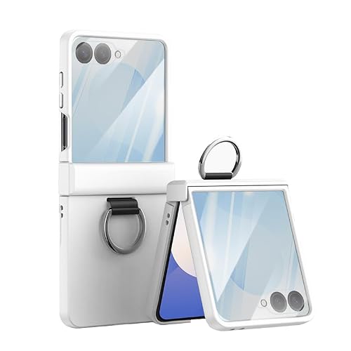 TRIPLE RIVER�EFor Galaxy Z Flip7 �P�[�X �J�o�[ �܂肽���݌^ �T�u�f�B�X�v���C�t���ی� �����K���X�t�B�����t�� ��̌^�����O�t�� �X�g���b�v�� For �M�����N�V�[ �t���b�v7(�z���C�g)