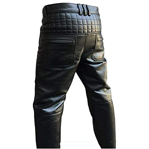 Mens Bikers Pants Real Black Leather Quilted Box Design Motorcycle Jeans Trouser3