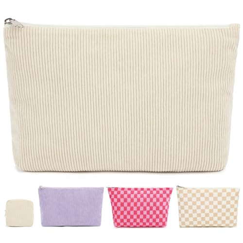 Fammart Corduroy Makeup Bag Travel Cosmetic Bag Organizer Toiletry Bag Make Up Bags with Zipper & Compartments for Women Girls